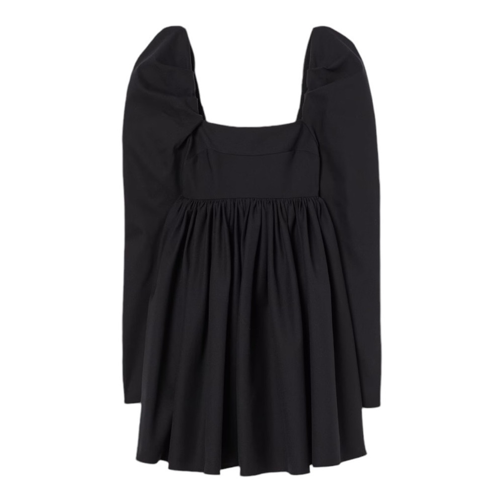 H&M Full Skirt Black Square Neck Long Puff Sleeve Mini Dress Size S Party Boho